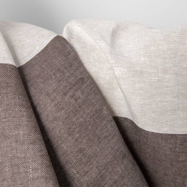 Tessuto di lino beige con ampie strisce marroni satin - immagine 4
