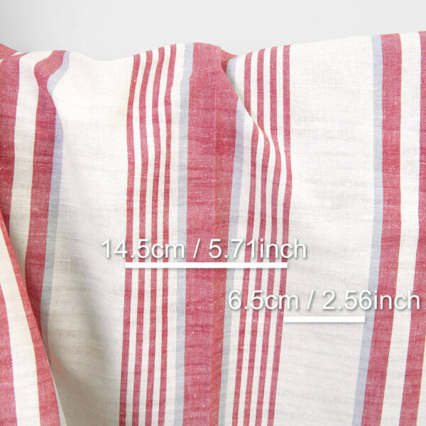Linen cotton fabric off-white with red stripes, with measurements