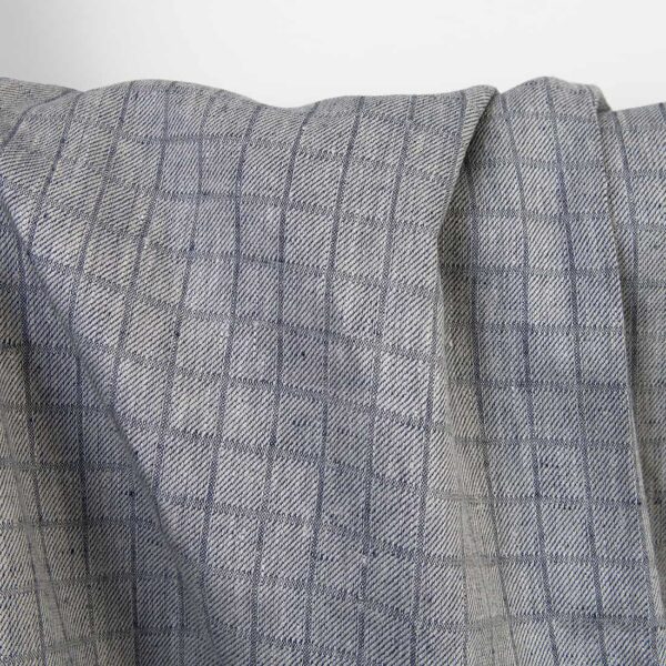 Linen fabric grey blue twill checks