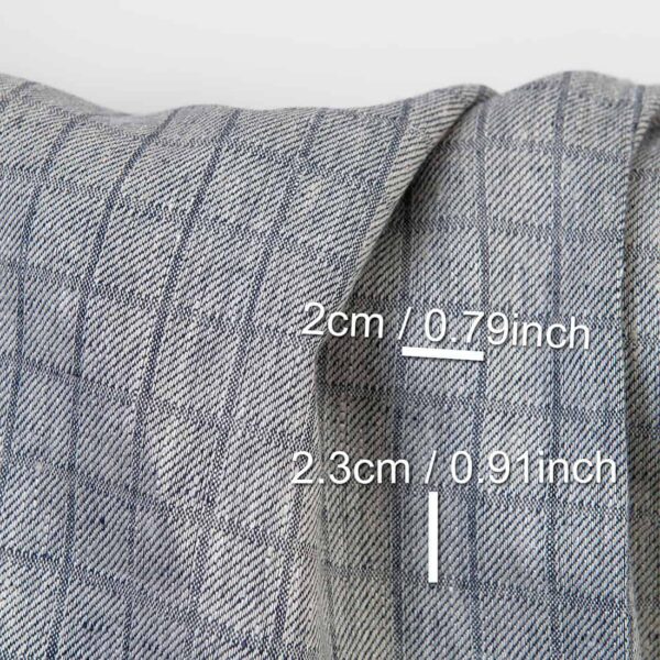 Linen fabric grey blue twill checks