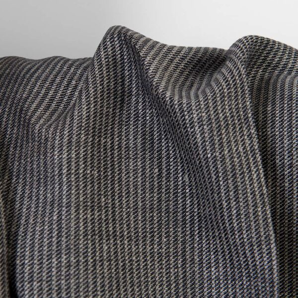 Linen cotton fabric natural and black twill stripes, 150cm width