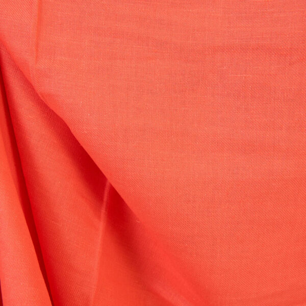 Linen cotton fabric coral twill, living coral colour