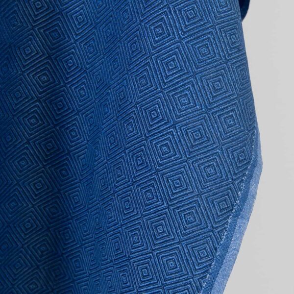 Linen cotton fabric blue diamond pattern, unwashed