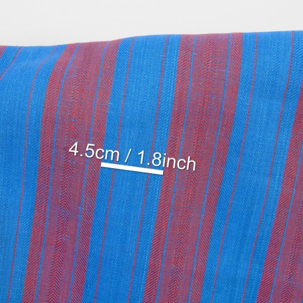 Linen cotton fabric red and blue herringbone stripes, with measurements