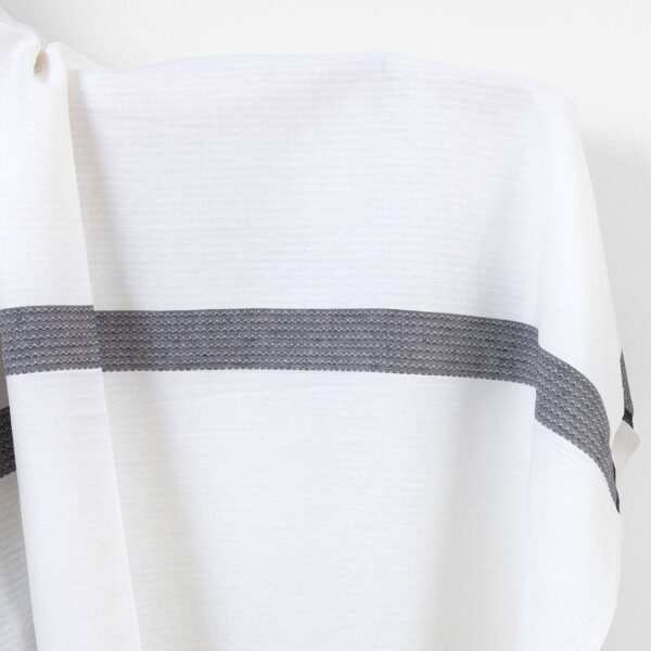 Linen cotton fabric white with black stripe