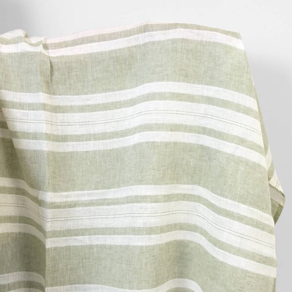 Lightweight linen fabric green and white stripes