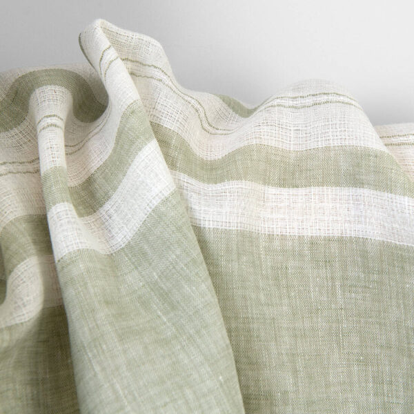 Lightweight linen fabric green and white stripes, pure linen
