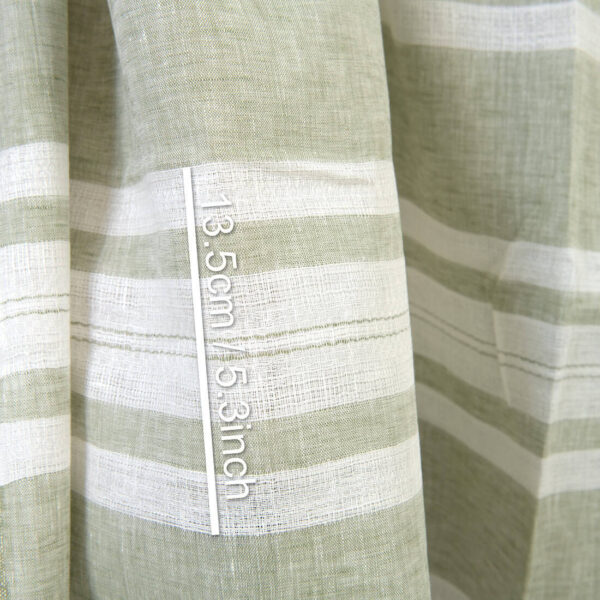 Lightweight linen fabric green and white stripes, with measurements