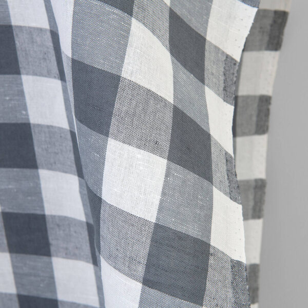 Linen cotton fabric white and grey checks, plain weave