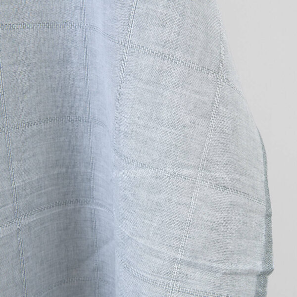 Tessuto in lino e cotone a quadretti bianco e grigio-blu - immagine 3