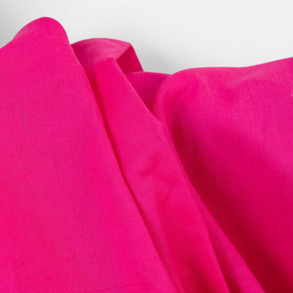 Linen cotton fabric plain hot pink, solid plain weave