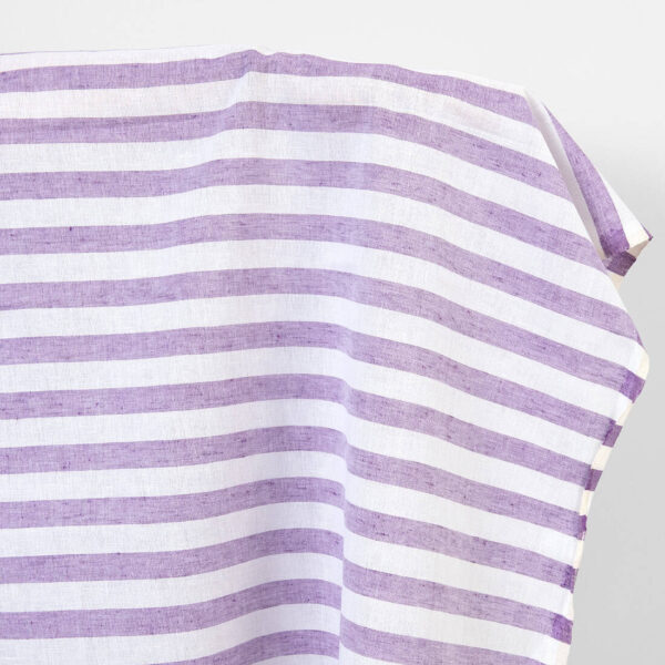 Linen cotton fabric purple and white stripes