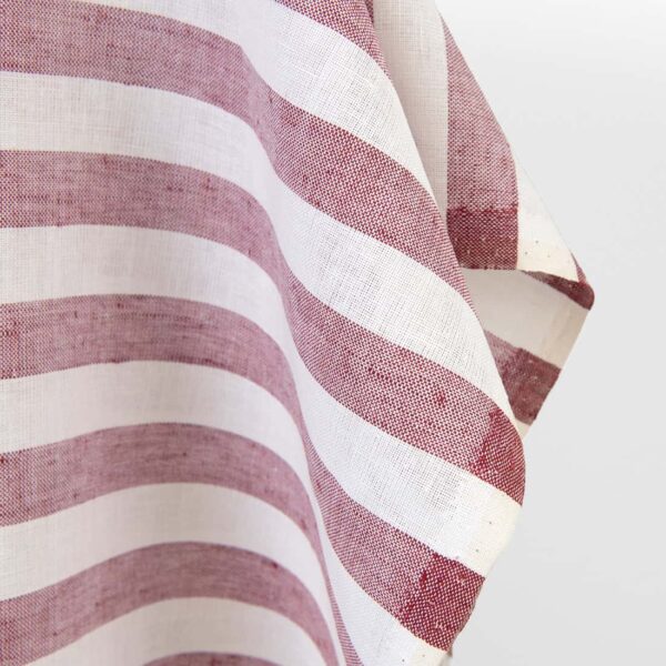 Linen cotton fabric red and white stripes, plain weave