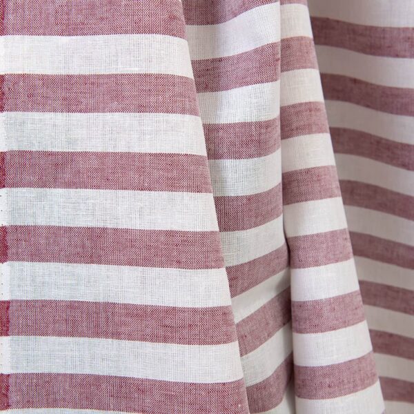 Linen cotton fabric red and white stripes, 150cm width