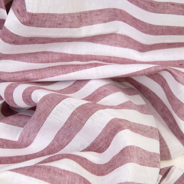 Linen cotton fabric red and white stripes