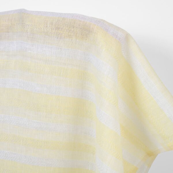 Linen fabric off-white and yellow herringbone stripes, pure linen