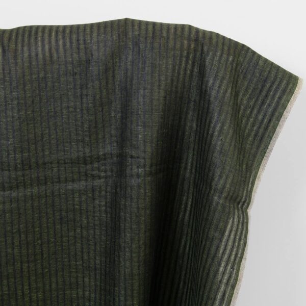 Linen fabric black and green stripes