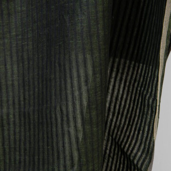 Linen fabric black and green stripes, 150cm width