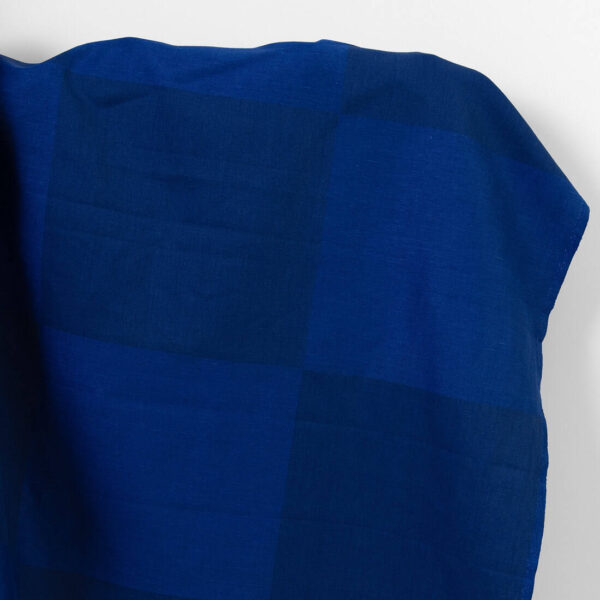 Linen cotton fabric dark blue satin large checks