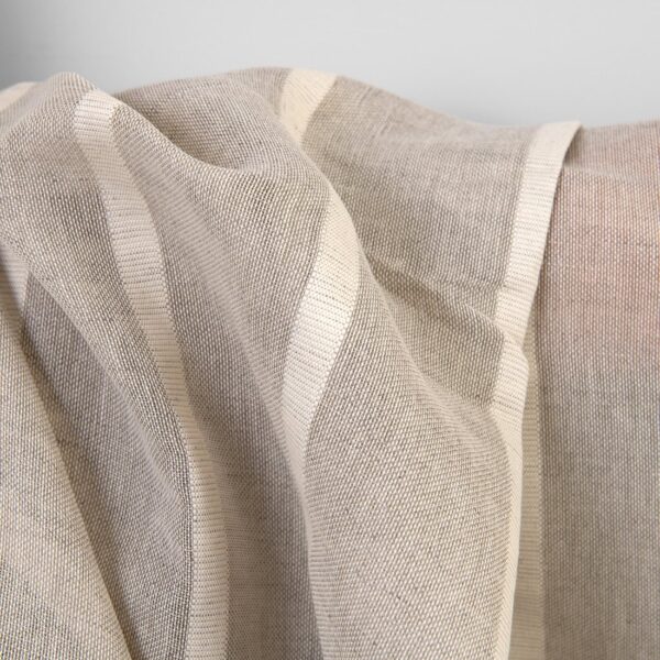 Lightweight linen cotton fabric natural with white stripes, see-through
