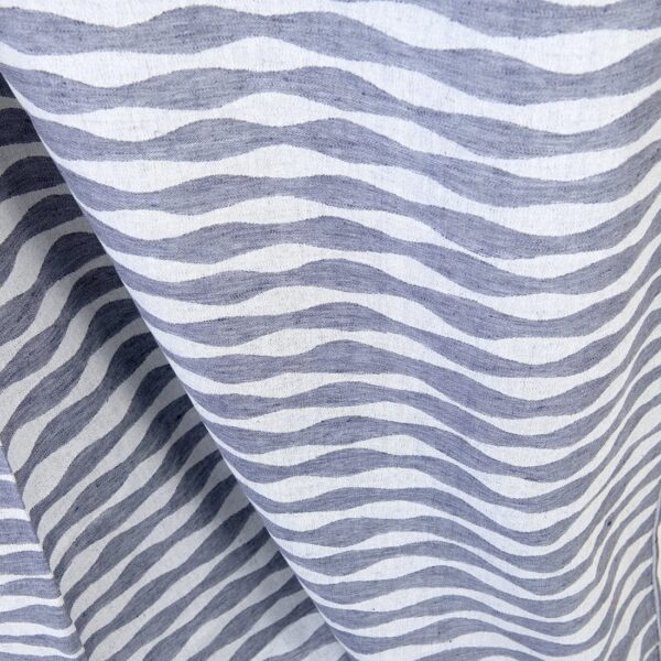 Linen cotton fabric blue wavy stripe jacquard