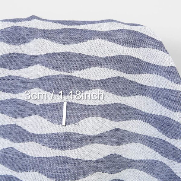 Linen cotton fabric blue wavy stripe jacquard, with measurements