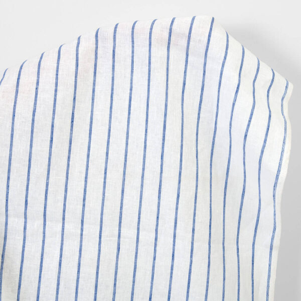 Linen fabric white with blue stripes