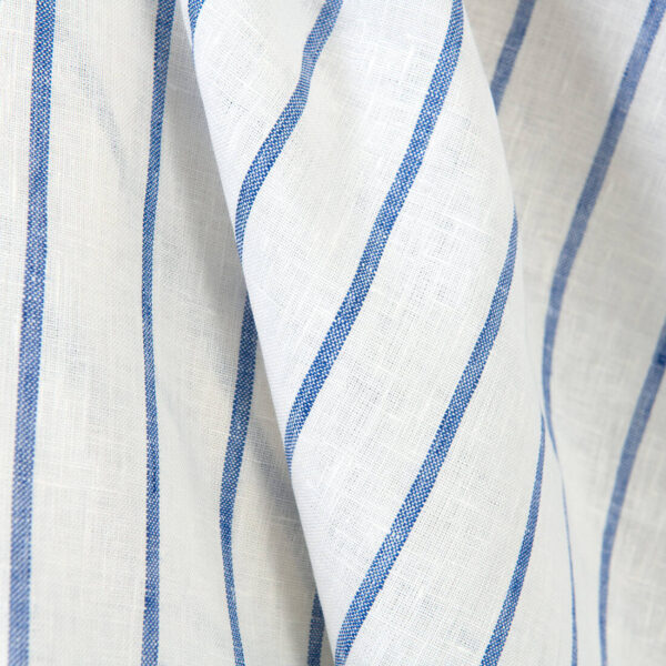 Linen fabric white with blue stripes, 160cm width