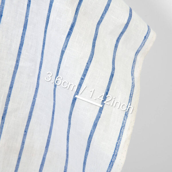 Linen fabric white with blue stripes, with measurements