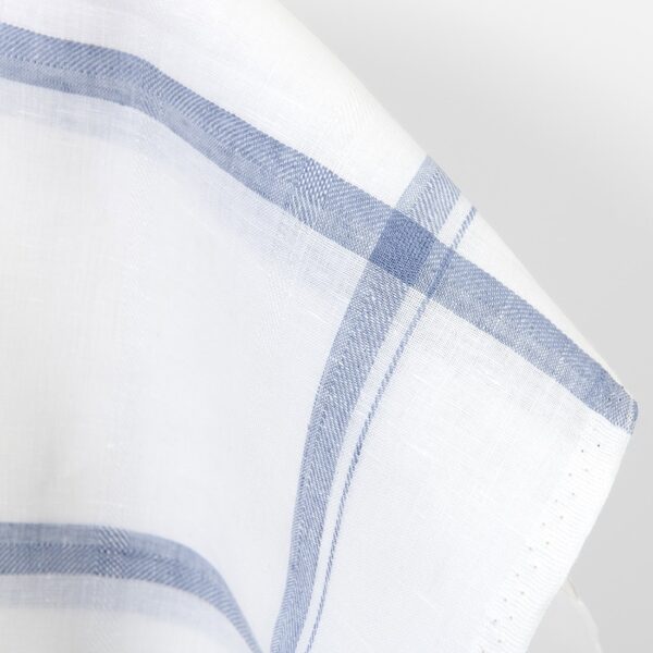 Linen fabric white with blue twill stripes, 160cm width