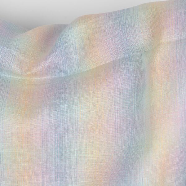 Tessuto di lino a righe sfumate multicolore pastello - immagine 3