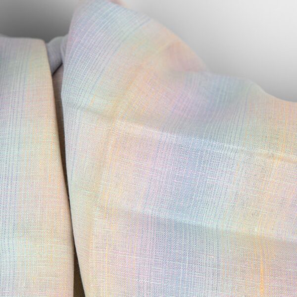 Tessuto di lino a righe sfumate multicolore pastello - immagine 4