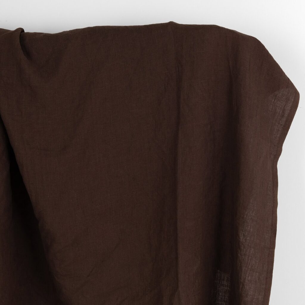 Linen fabric plain dark brown, washed