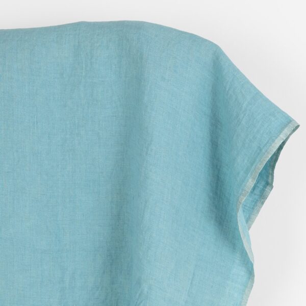 Linen fabric green and turquoise melange, washed, pure linen