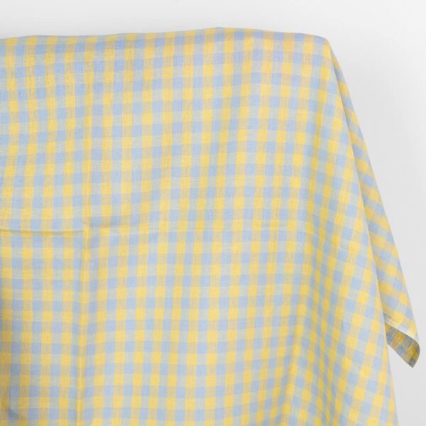 Tessuto di lino a quadretti giallo e azzurro