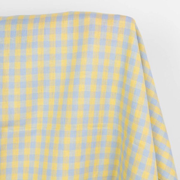 Tessuto di lino a quadretti giallo e azzurro - immagine 2