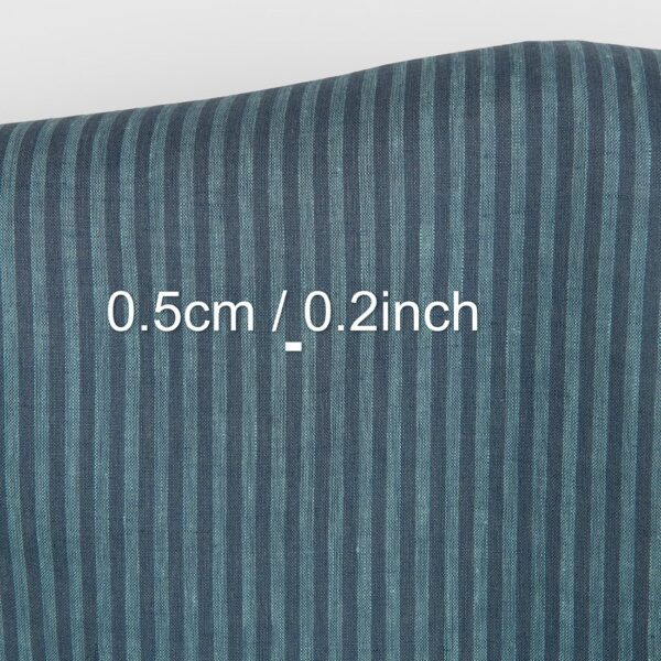 Tessuto di lino a righe grigio-blu scuro e acquamarina - immagine 4