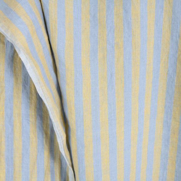 Tessuto di lino a righe azzurro pallido e giallo, lavato - immagine 2