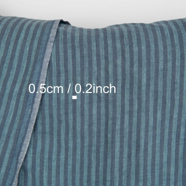 Tessuto di lino a righe grigio-blu scuro e acquamarina, lavato - immagine 3