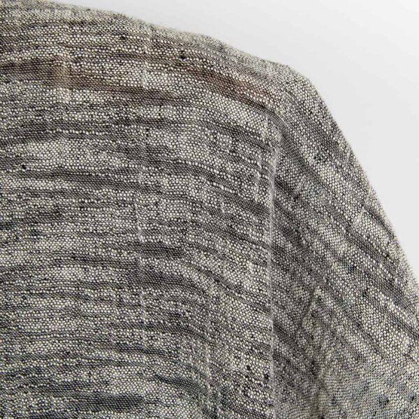 Tessuto in lino e cotone bianco e nero melange in filato più spesso, lavato - immagine 3