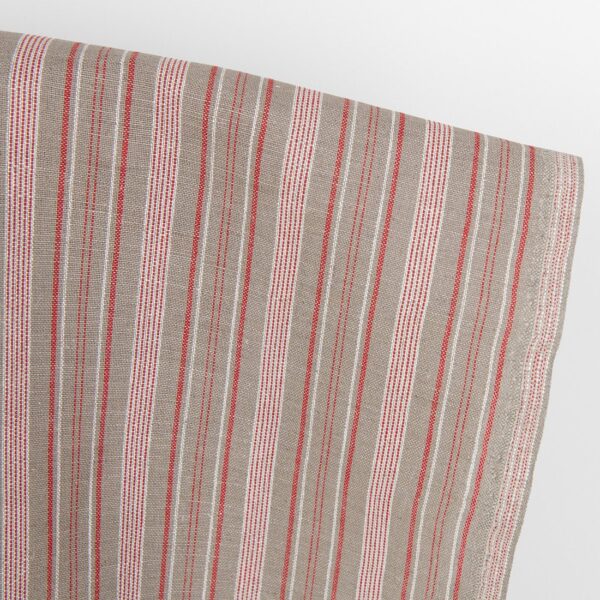Tessuto lino cotone beige scuro con strisce rosse bianche - immagine 2