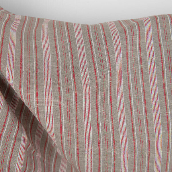 Tessuto lino cotone beige scuro con strisce rosse bianche - immagine 3