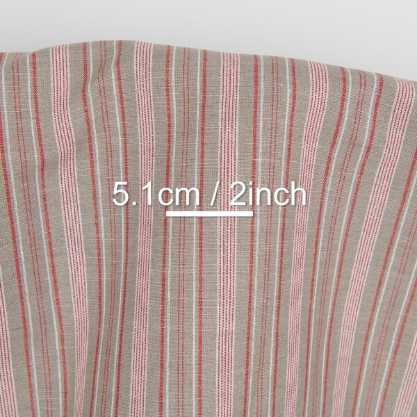 Tessuto lino cotone beige scuro con strisce rosse bianche - immagine 4