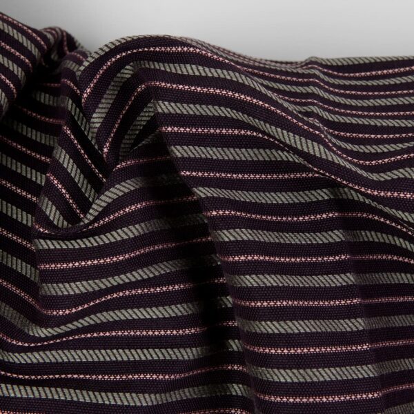 Tessuto pesante in lino cotone canvas a strisce viola profondo - immagine 3