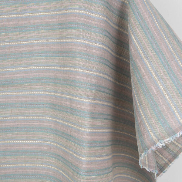 Tessuto di lino multicolore a righe grigiastre dobby - immagine 2