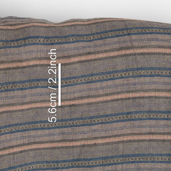 Tessuto di lino multicolore a righe marroncine dobby, lavato - immagine 4